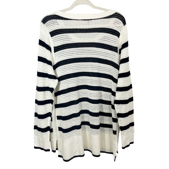 Talbots Black & White Open Knit Striped Long Sleeve Sweater Top Beach Size 2X - Picture 2 of 7